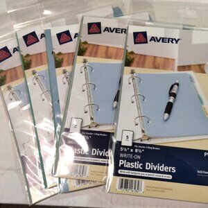 5 packs Avery Write-On Standard Tab Plastic Dividers 5-Tab 5 1/2 x 8 1/2 #16180